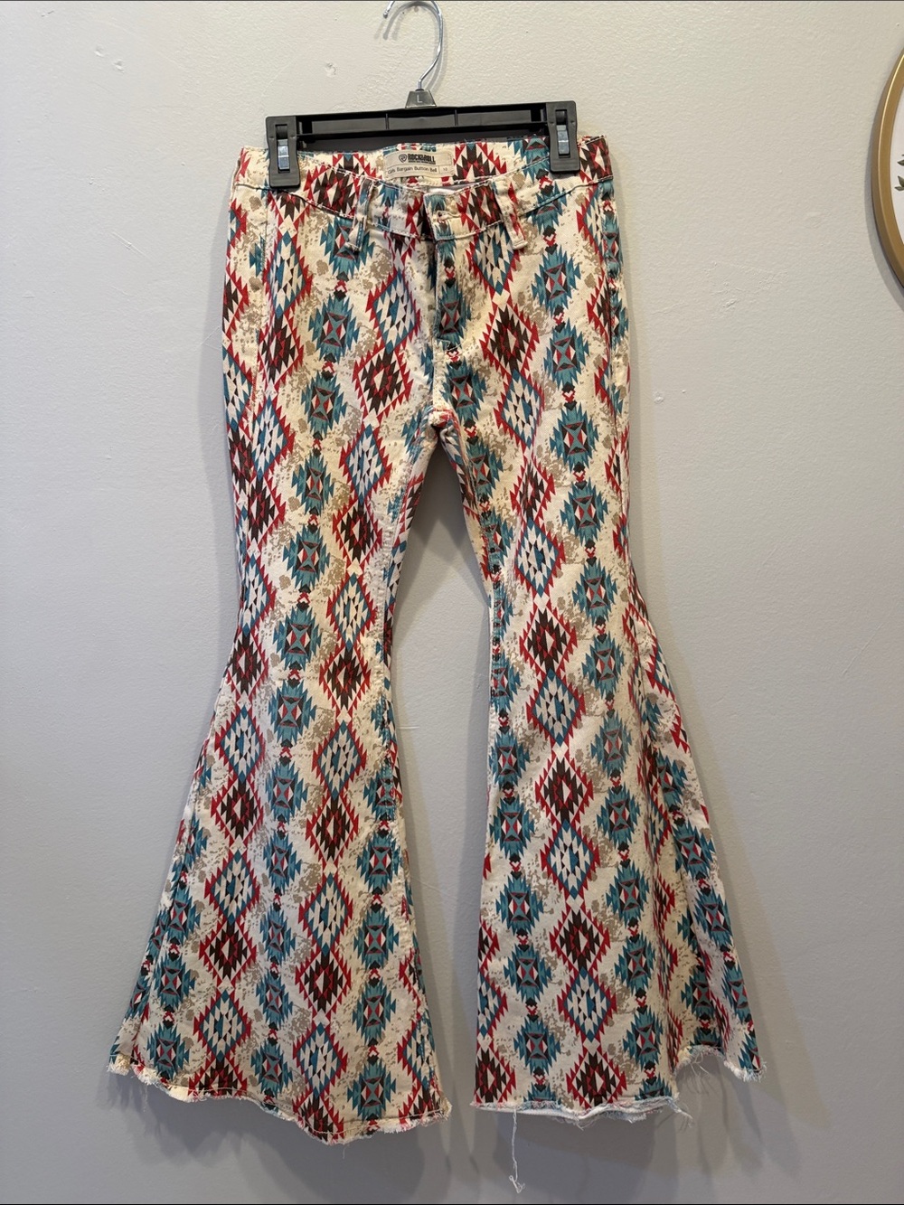 Kids Aztec Print Flare Jeans - Cream, Teal & Red